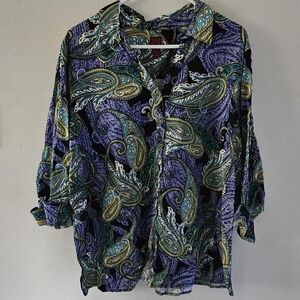212 Collection Blue and Green Paisley Button Down Shirt